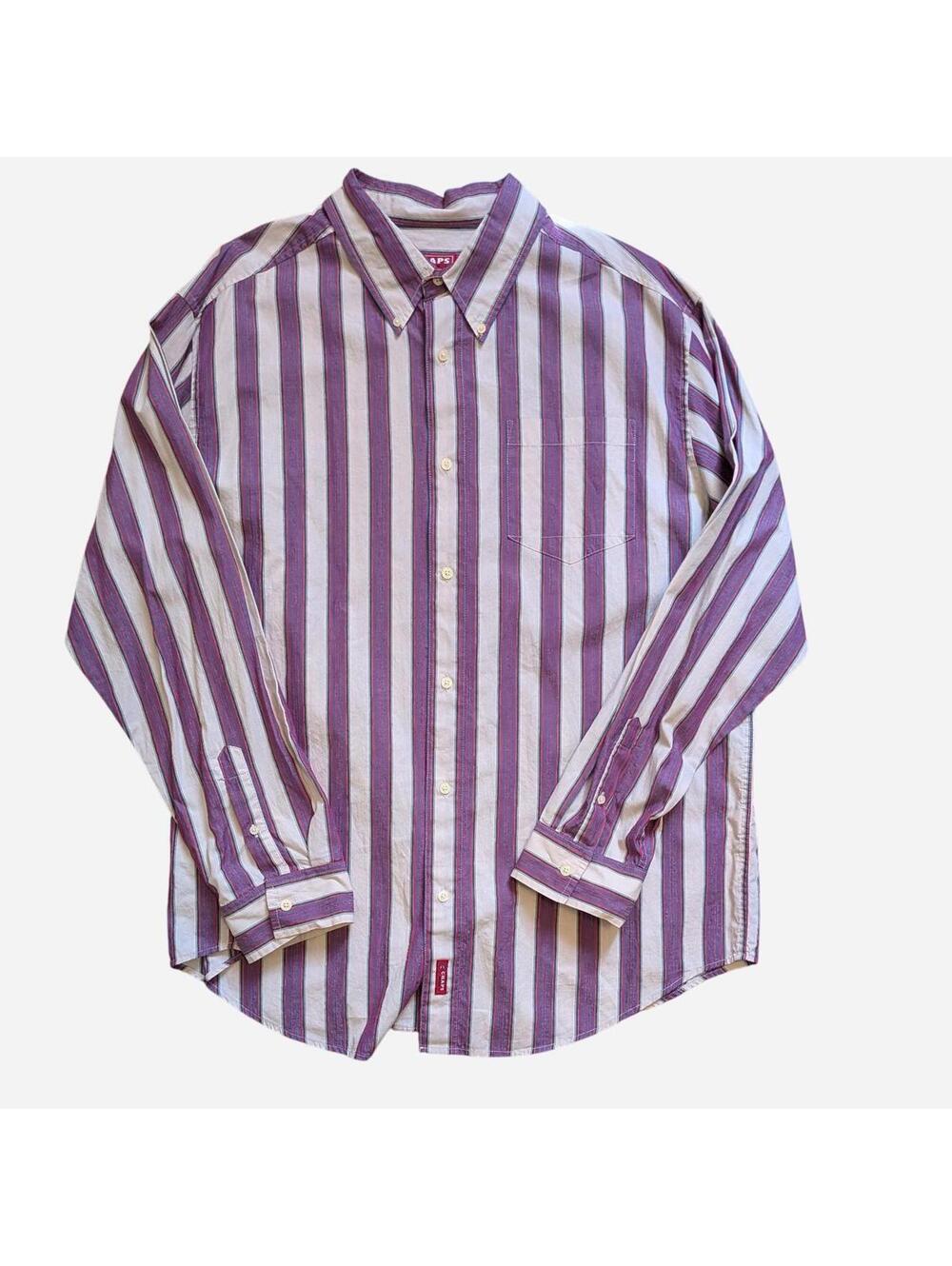 Vintage 90s Chaps Denim red, blue, and cream striped button-down shirt